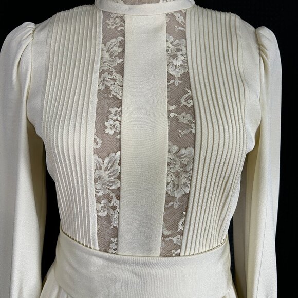 Gorgeous Vintage 70s Carson Pirie Scott Chicago Crepe Lace Wedding Prairie Dress - Picture 2 of 16